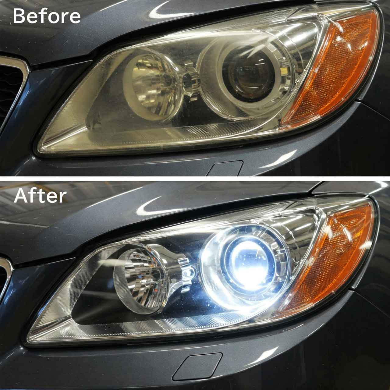 ヘッドライトコーティング施工前後